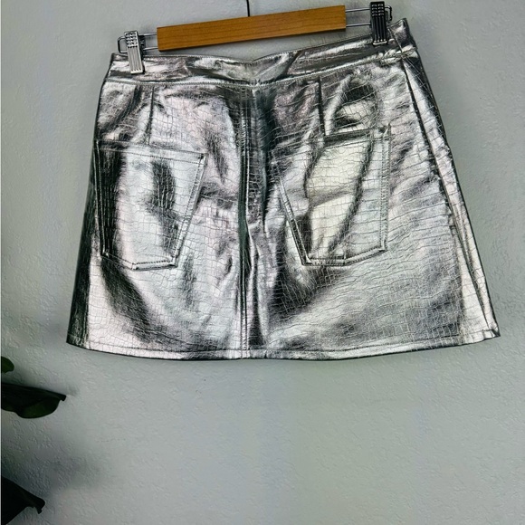 Torn by Ronny Kobo Donnie Metallic Silver Animal Print Asymmetrical Mini Skirt - Picture 9 of 11